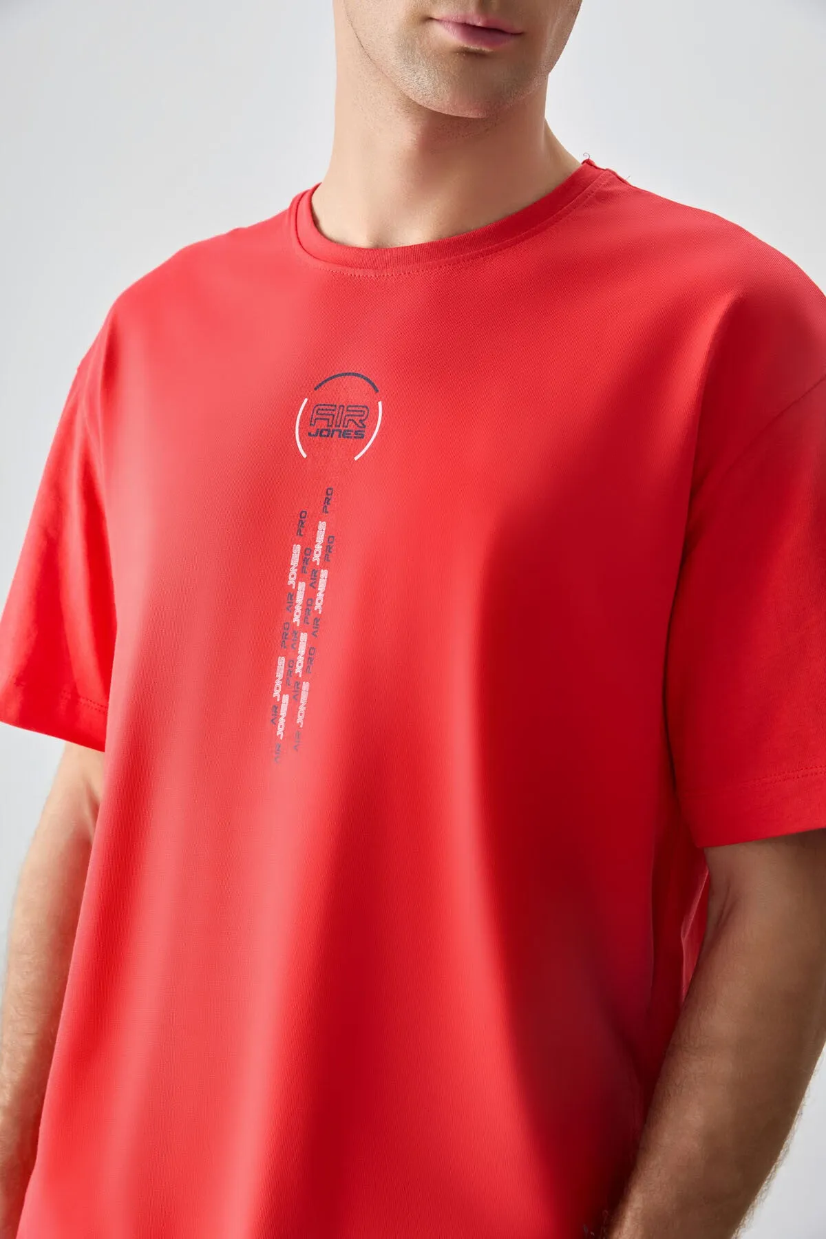 0 pamuk kalin yumuşak dokulu oversize fit baskili erkek t-shirt - 88355