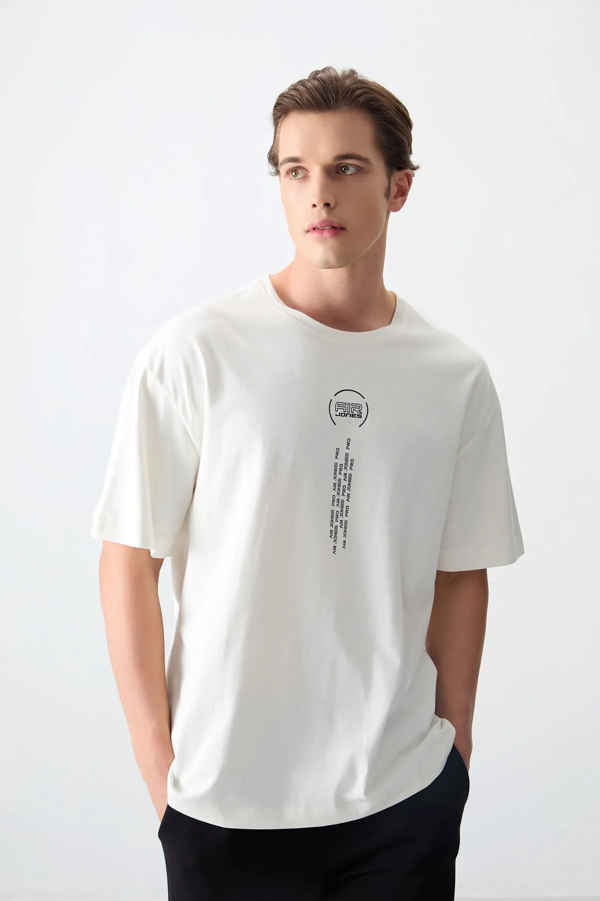 0 pamuk kalin yumuşak dokulu oversize fit baskili erkek t-shirt - 88355