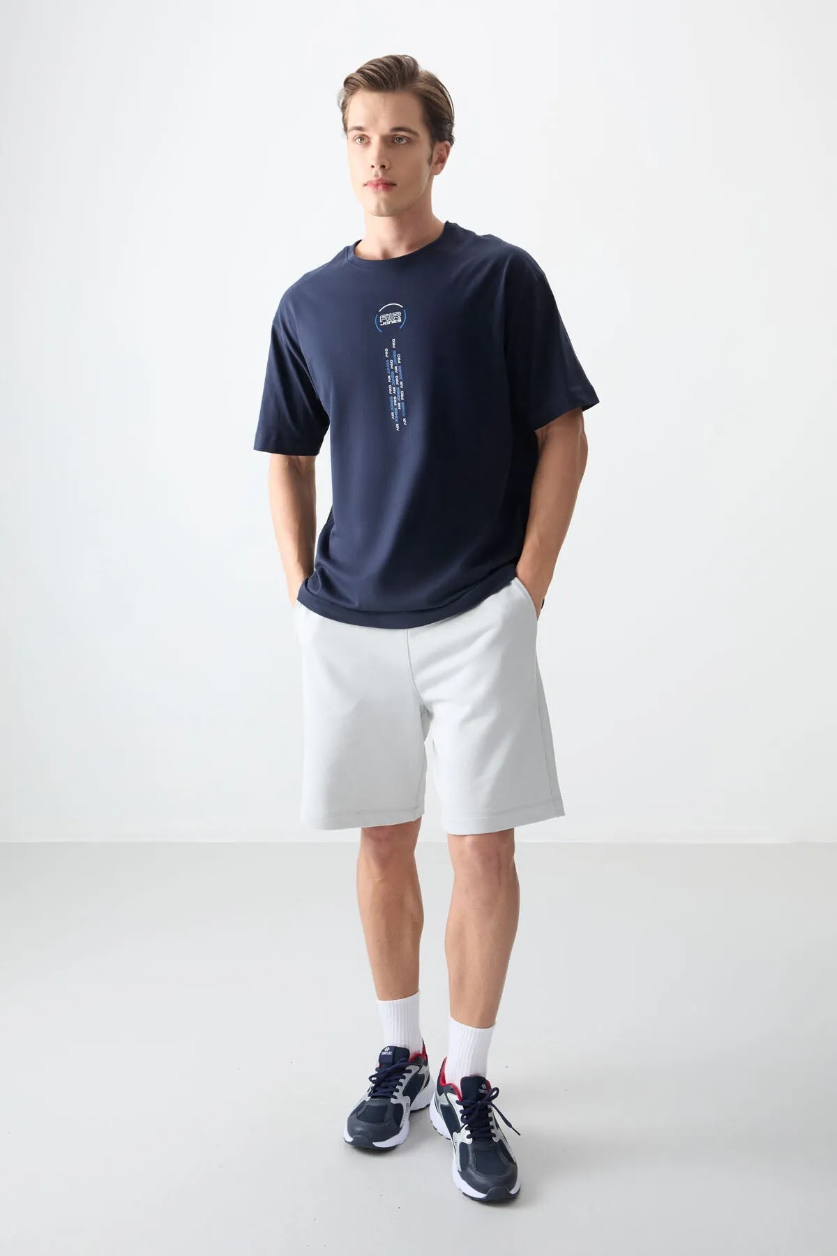 0 pamuk kalin yumuşak dokulu oversize fit baskili erkek t-shirt - 88355