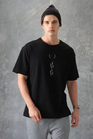 0 pamuk kalin yumuşak dokulu oversize fit baskili erkek t-shirt - 88355