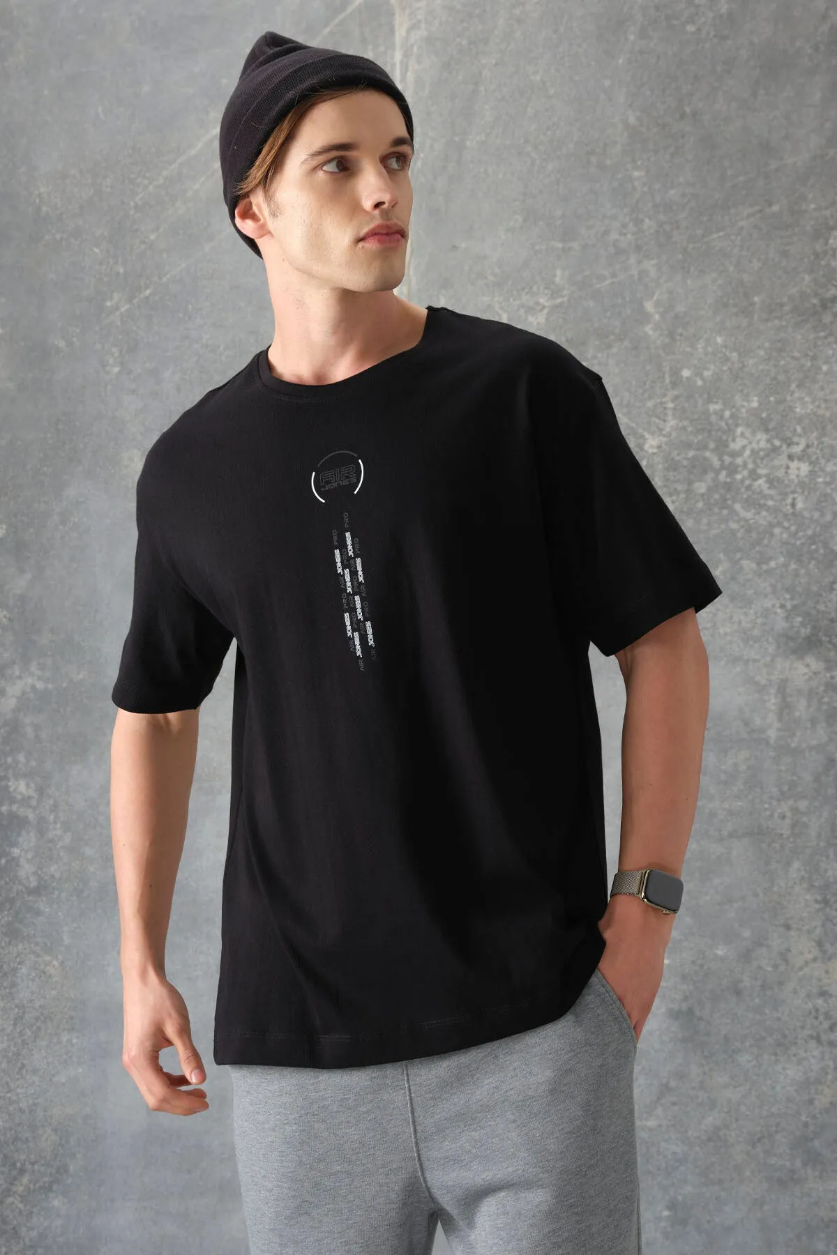 0 pamuk kalin yumuşak dokulu oversize fit baskili erkek t-shirt - 88355