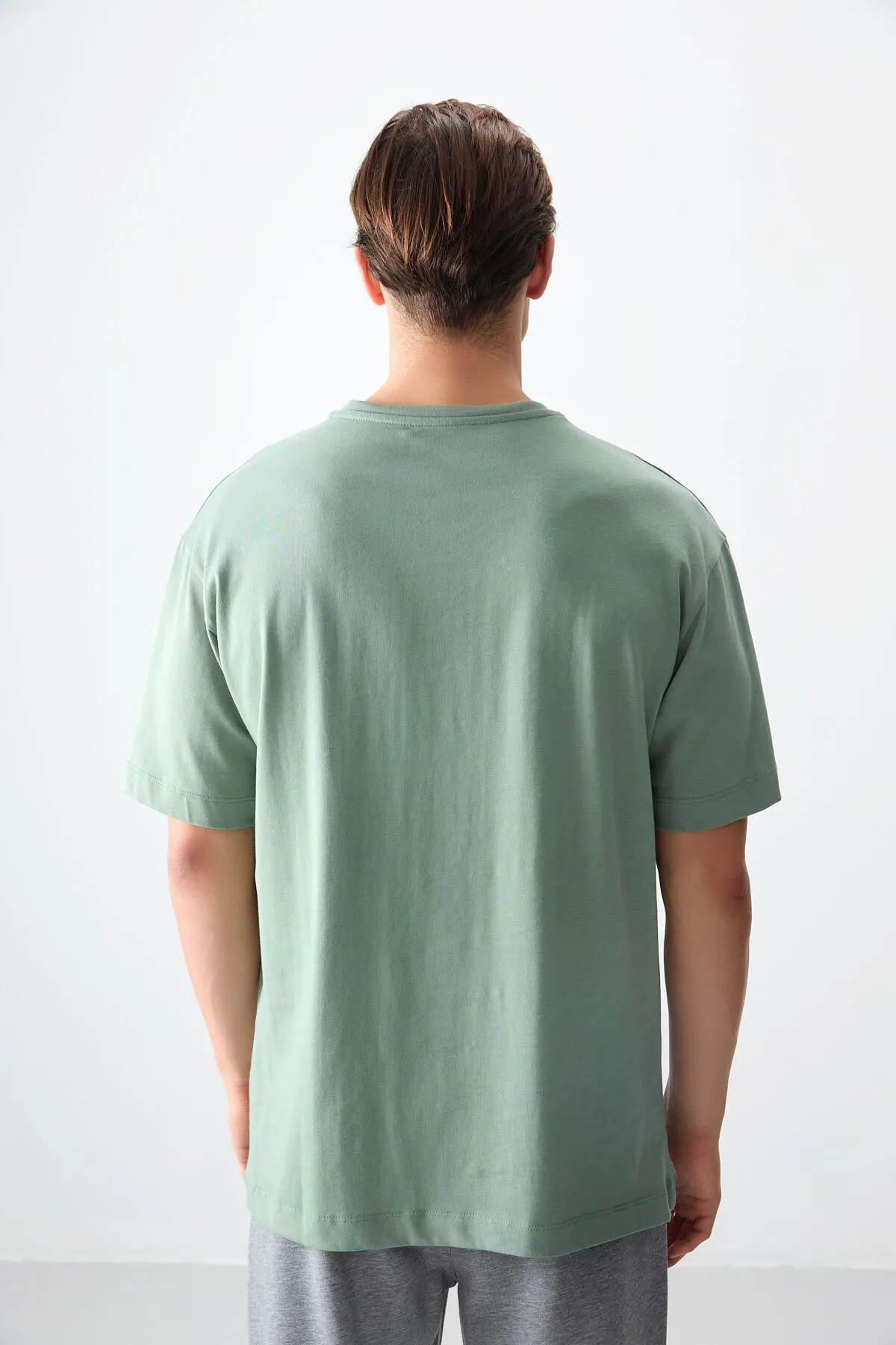 0 pamuk kalin yumuşak dokulu oversize fit baskili erkek t-shirt - 88355