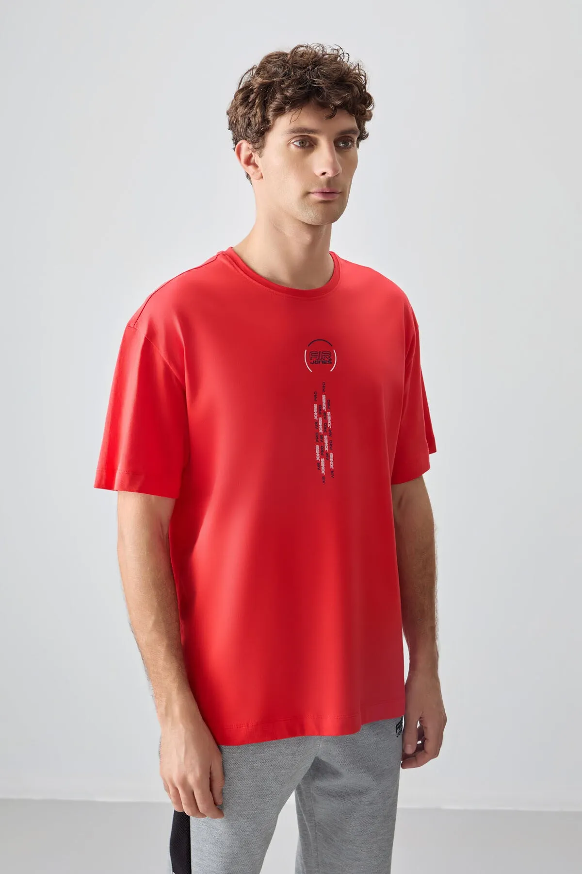0 pamuk kalin yumuşak dokulu oversize fit baskili erkek t-shirt - 88355