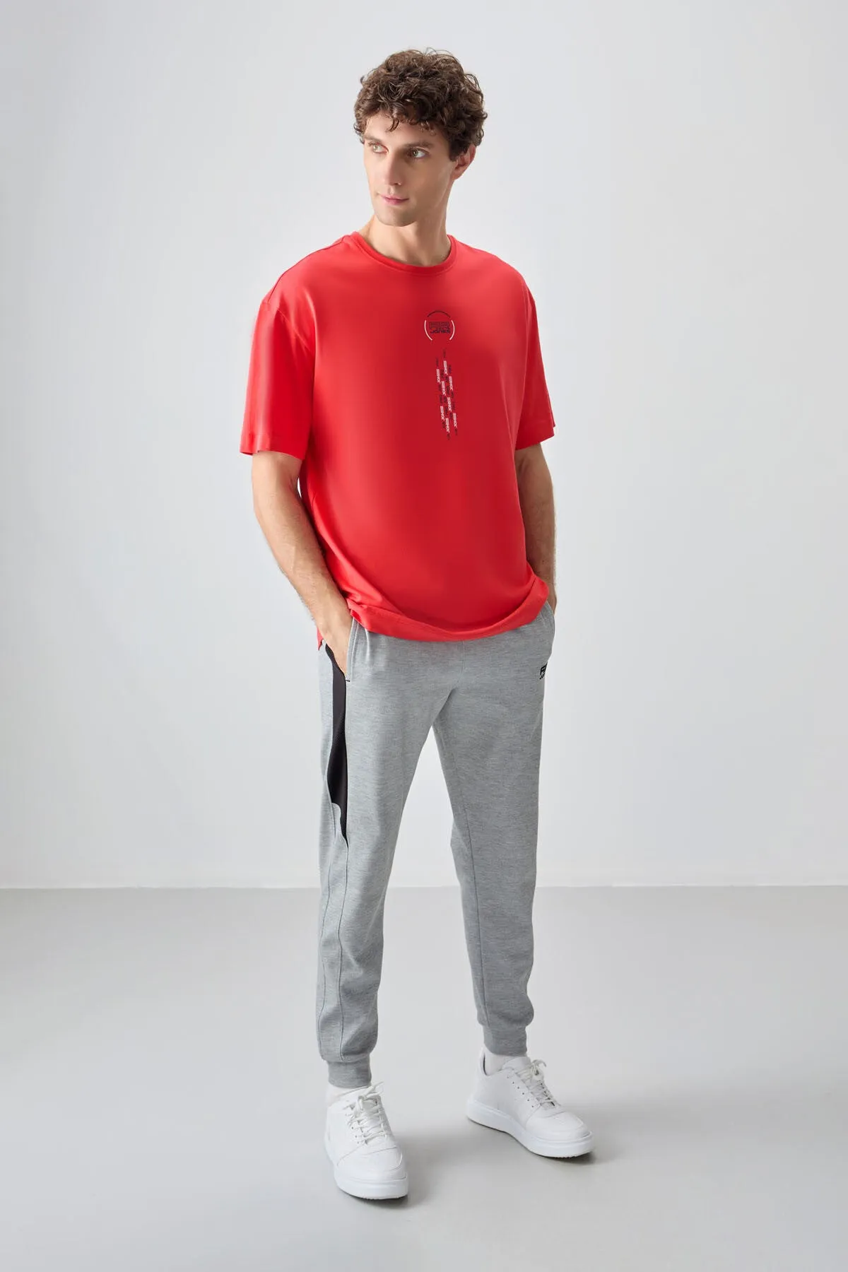 0 pamuk kalin yumuşak dokulu oversize fit baskili erkek t-shirt - 88355