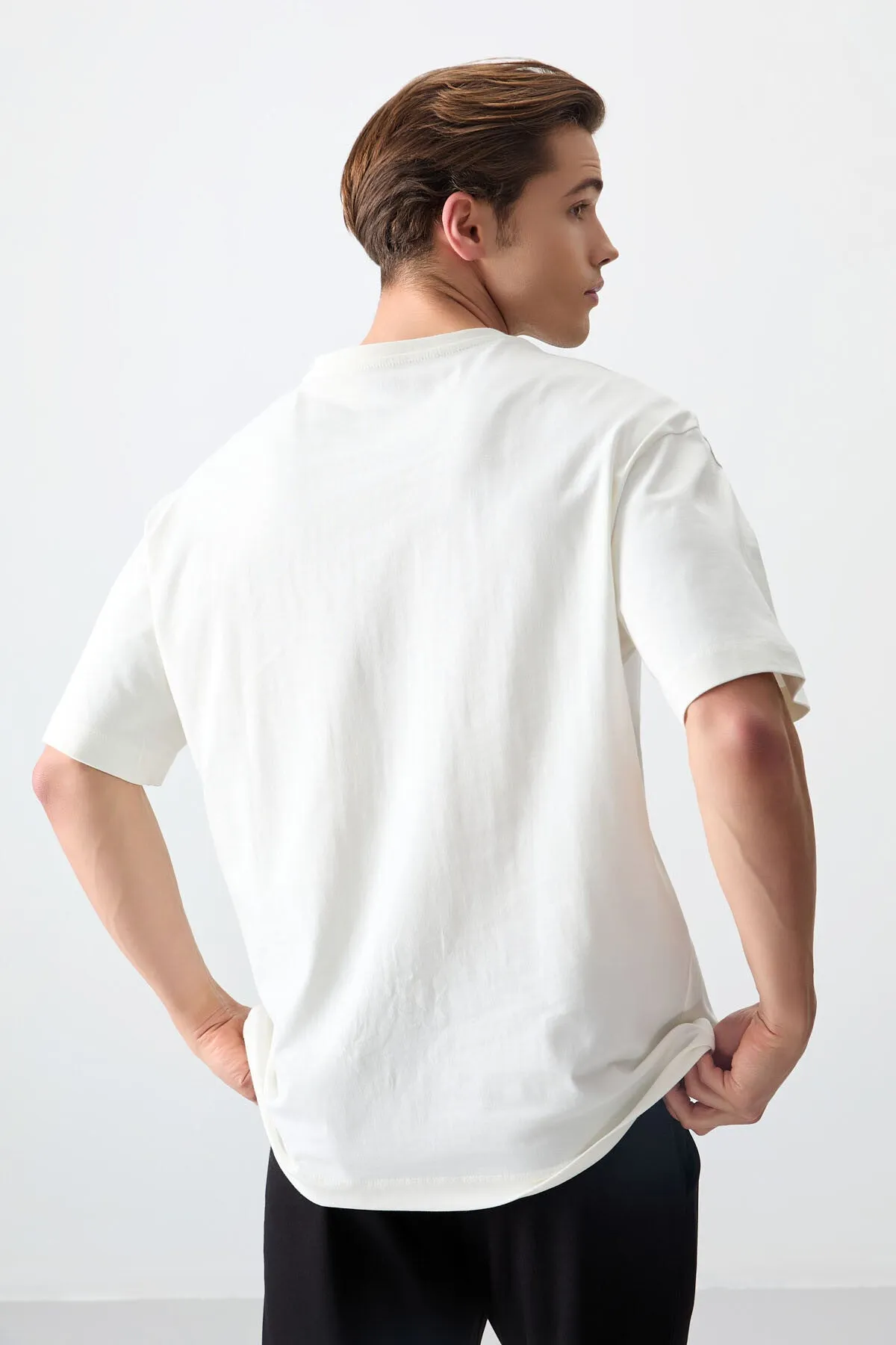 0 pamuk kalin yumuşak dokulu oversize fit baskili erkek t-shirt - 88355