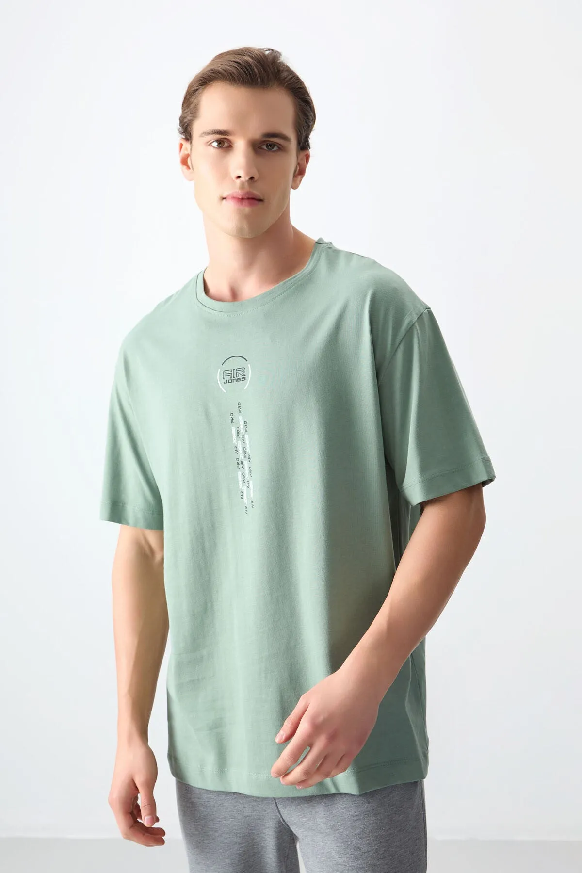 0 pamuk kalin yumuşak dokulu oversize fit baskili erkek t-shirt - 88355