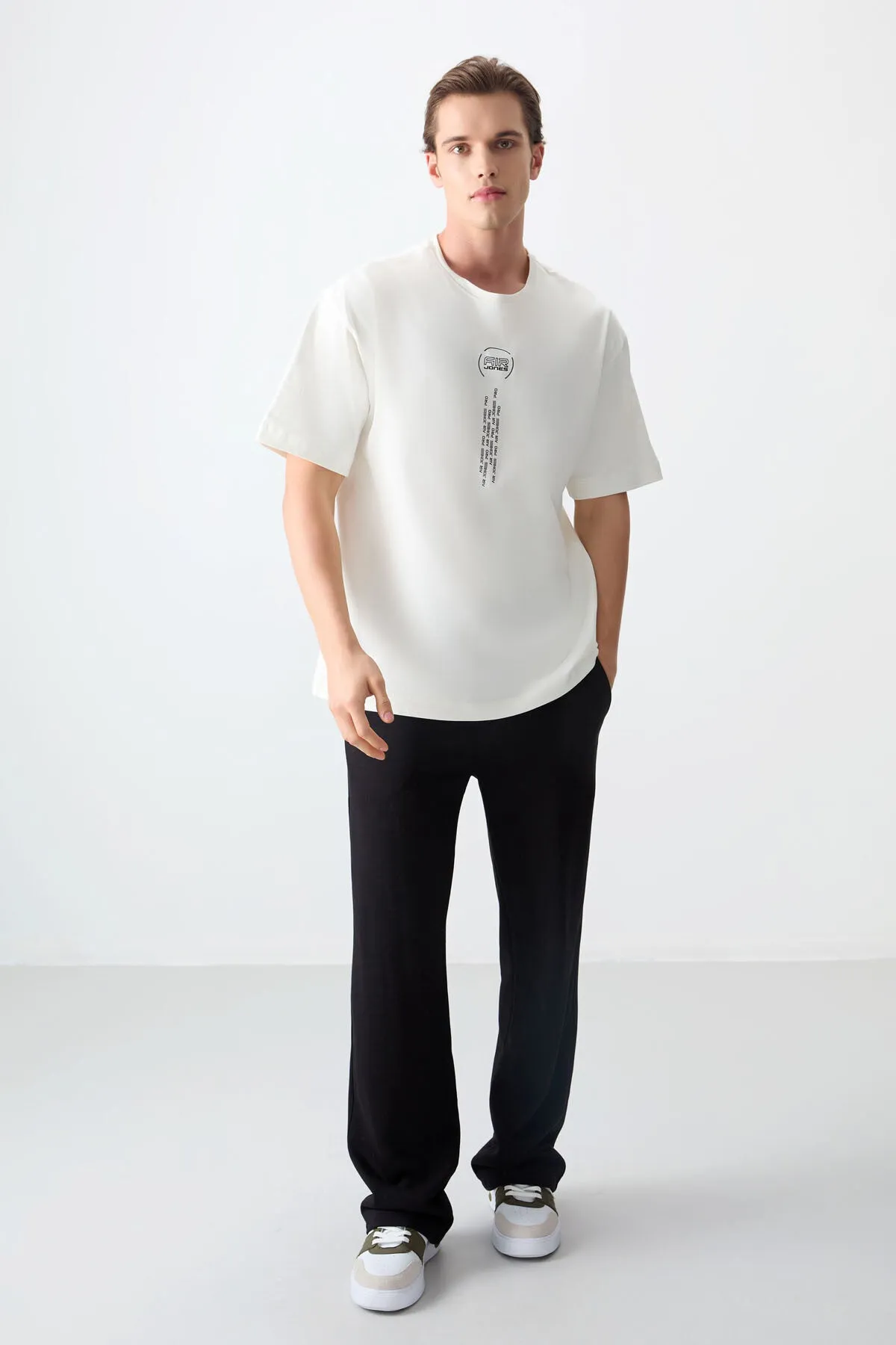 0 pamuk kalin yumuşak dokulu oversize fit baskili erkek t-shirt - 88355