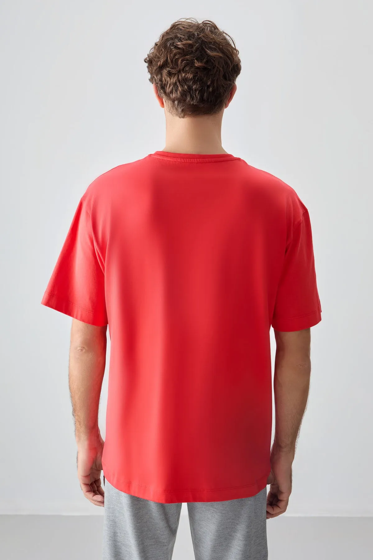 0 pamuk kalin yumuşak dokulu oversize fit baskili erkek t-shirt - 88355