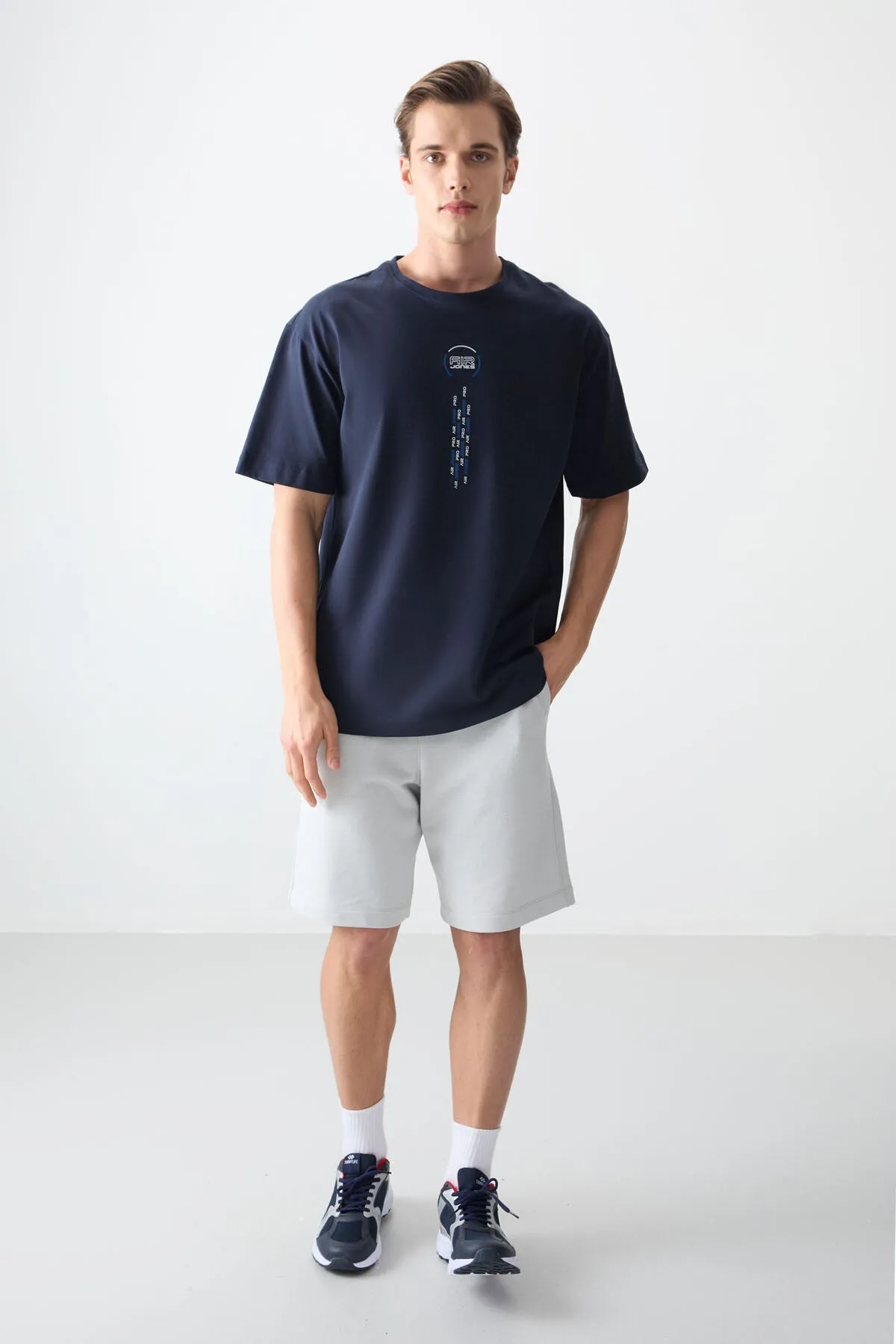 0 pamuk kalin yumuşak dokulu oversize fit baskili erkek t-shirt - 88355