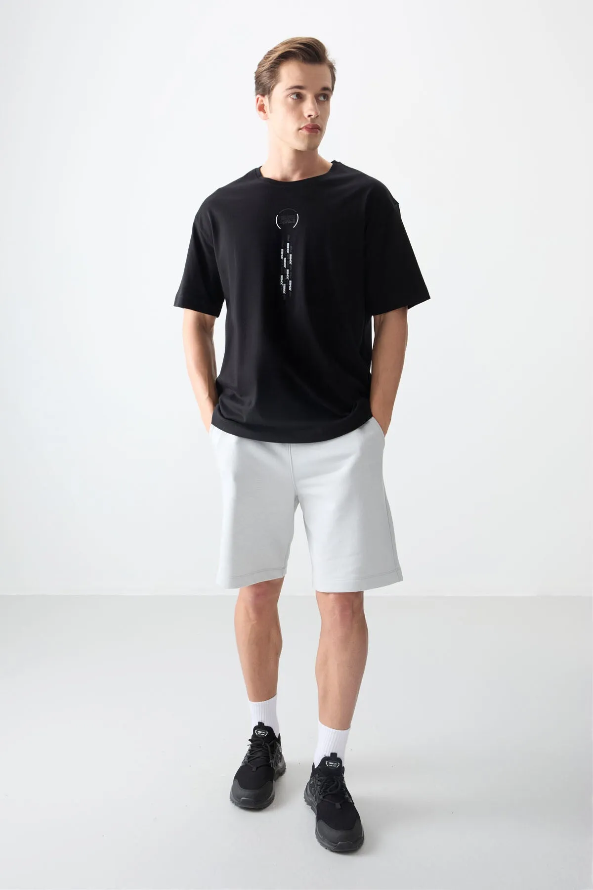 0 pamuk kalin yumuşak dokulu oversize fit baskili erkek t-shirt - 88355