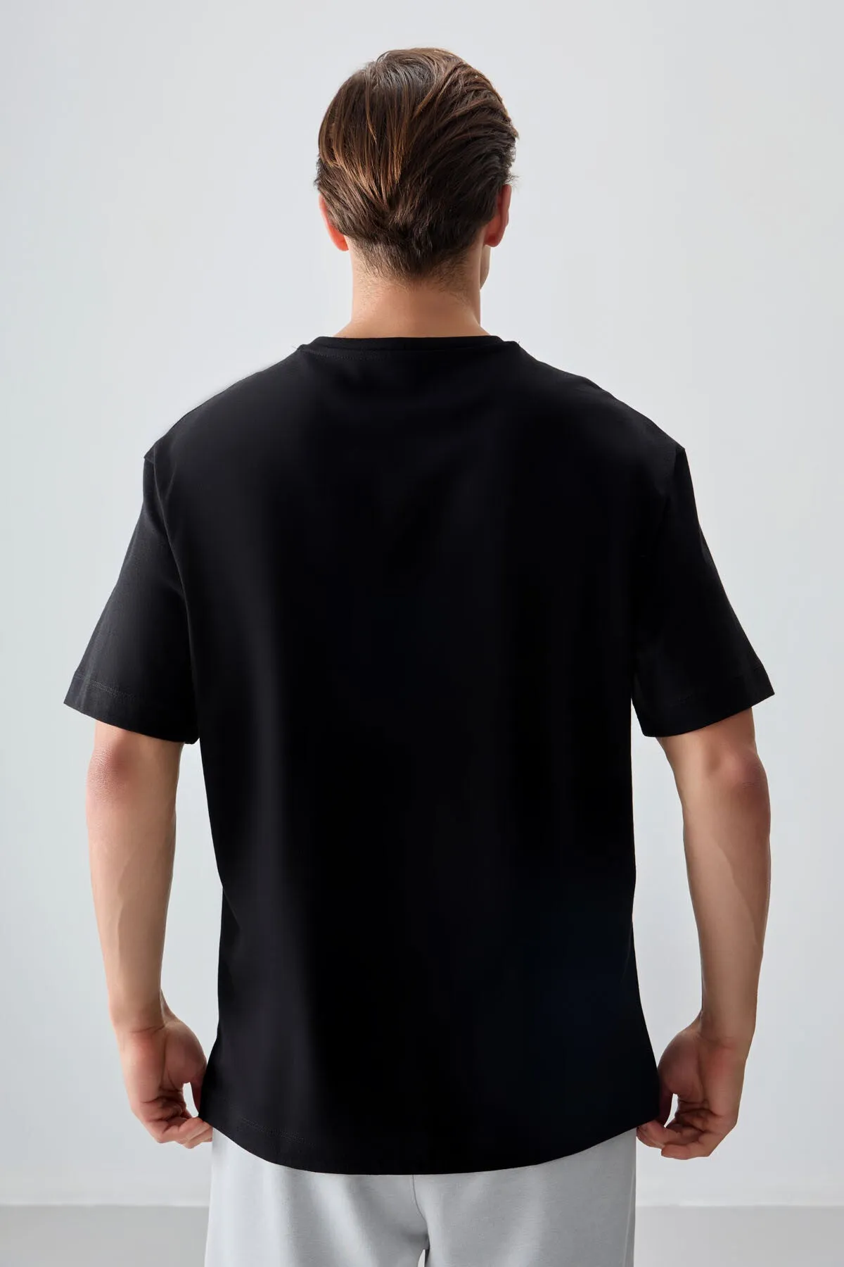 0 pamuk kalin yumuşak dokulu oversize fit baskili erkek t-shirt - 88355