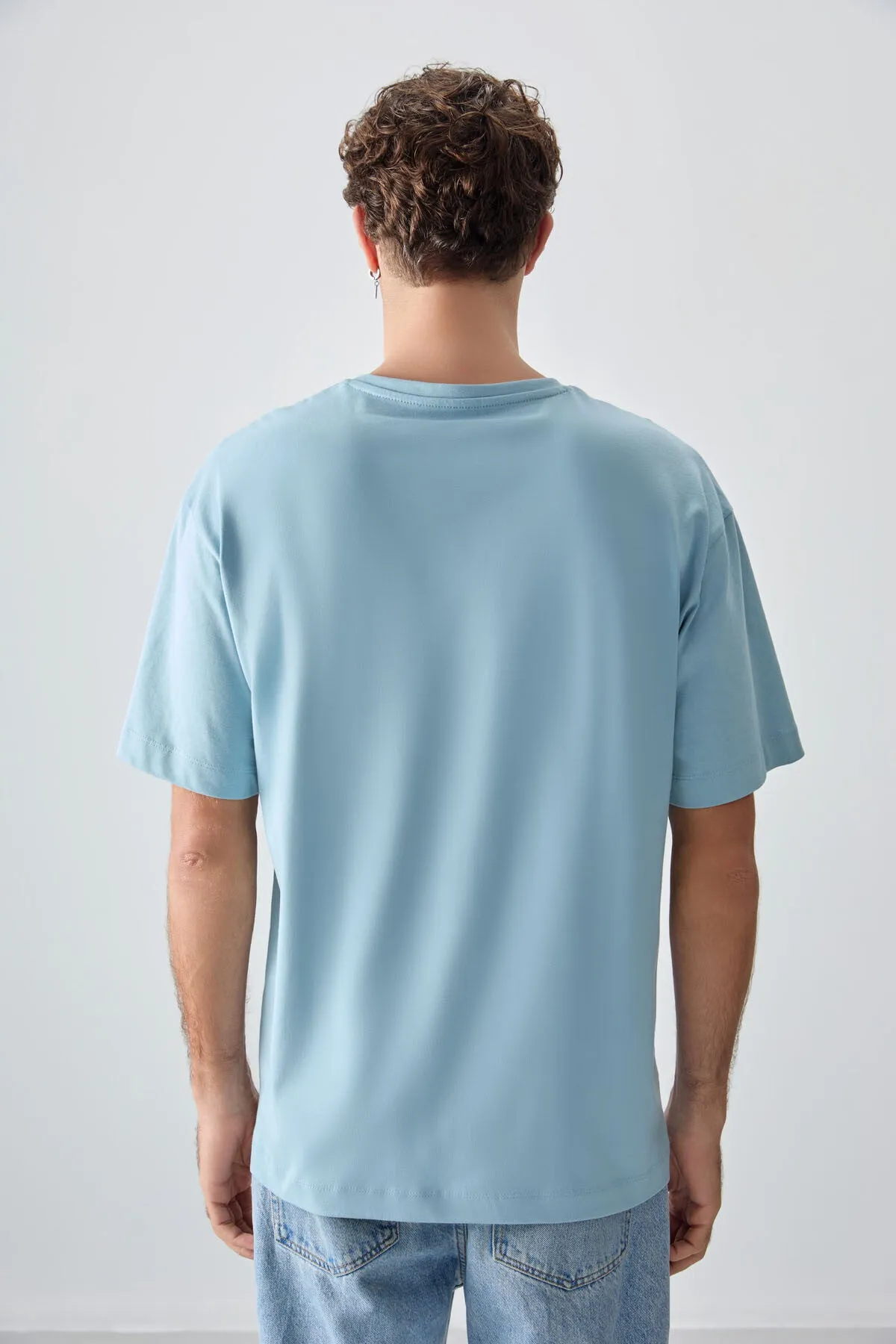 0 pamuk kalin yumuşak dokulu oversize fit baskili erkek t-shirt - 88355