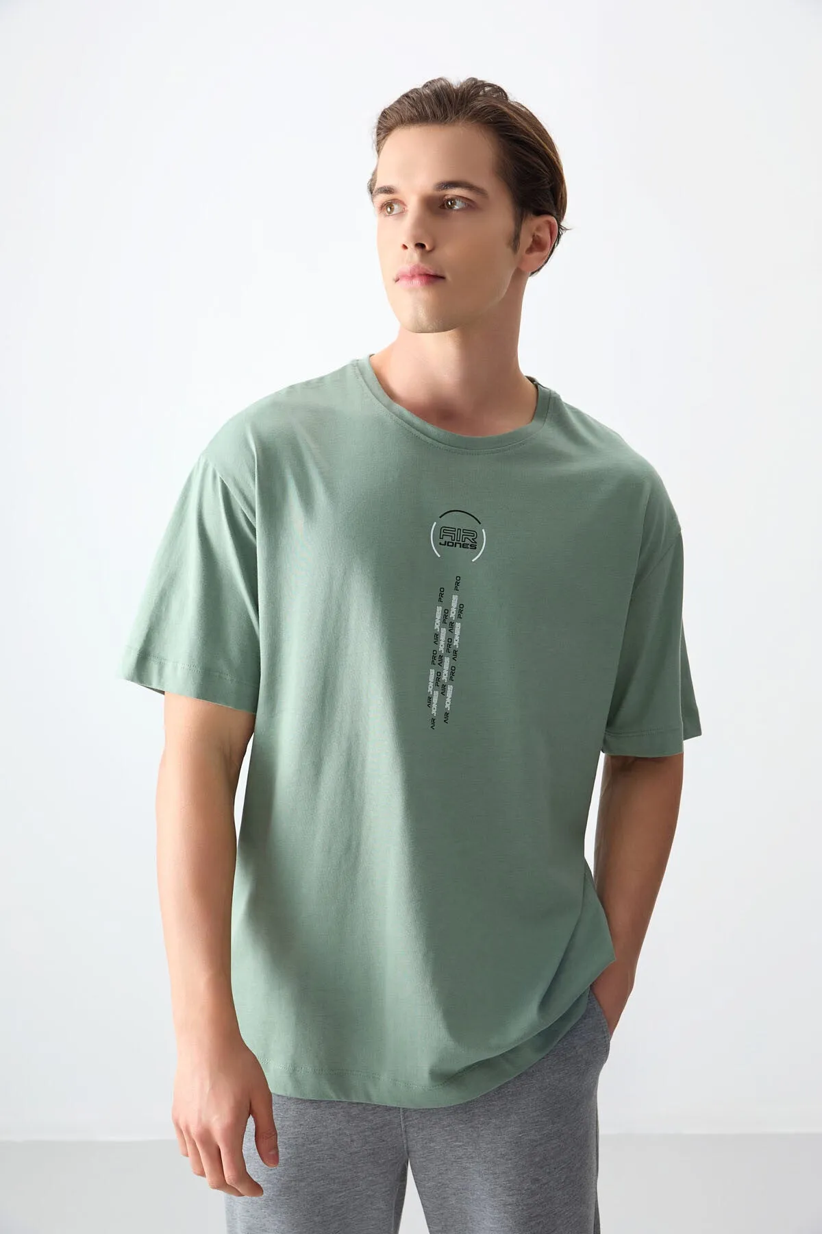 0 pamuk kalin yumuşak dokulu oversize fit baskili erkek t-shirt - 88355