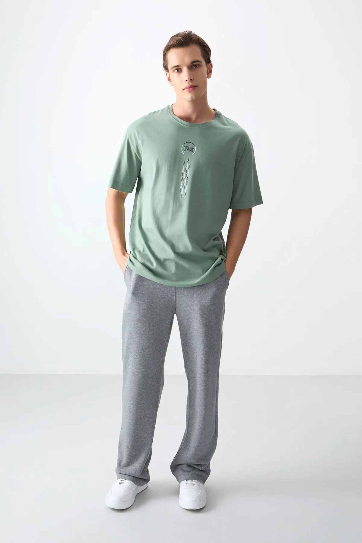 0 pamuk kalin yumuşak dokulu oversize fit baskili erkek t-shirt - 88355
