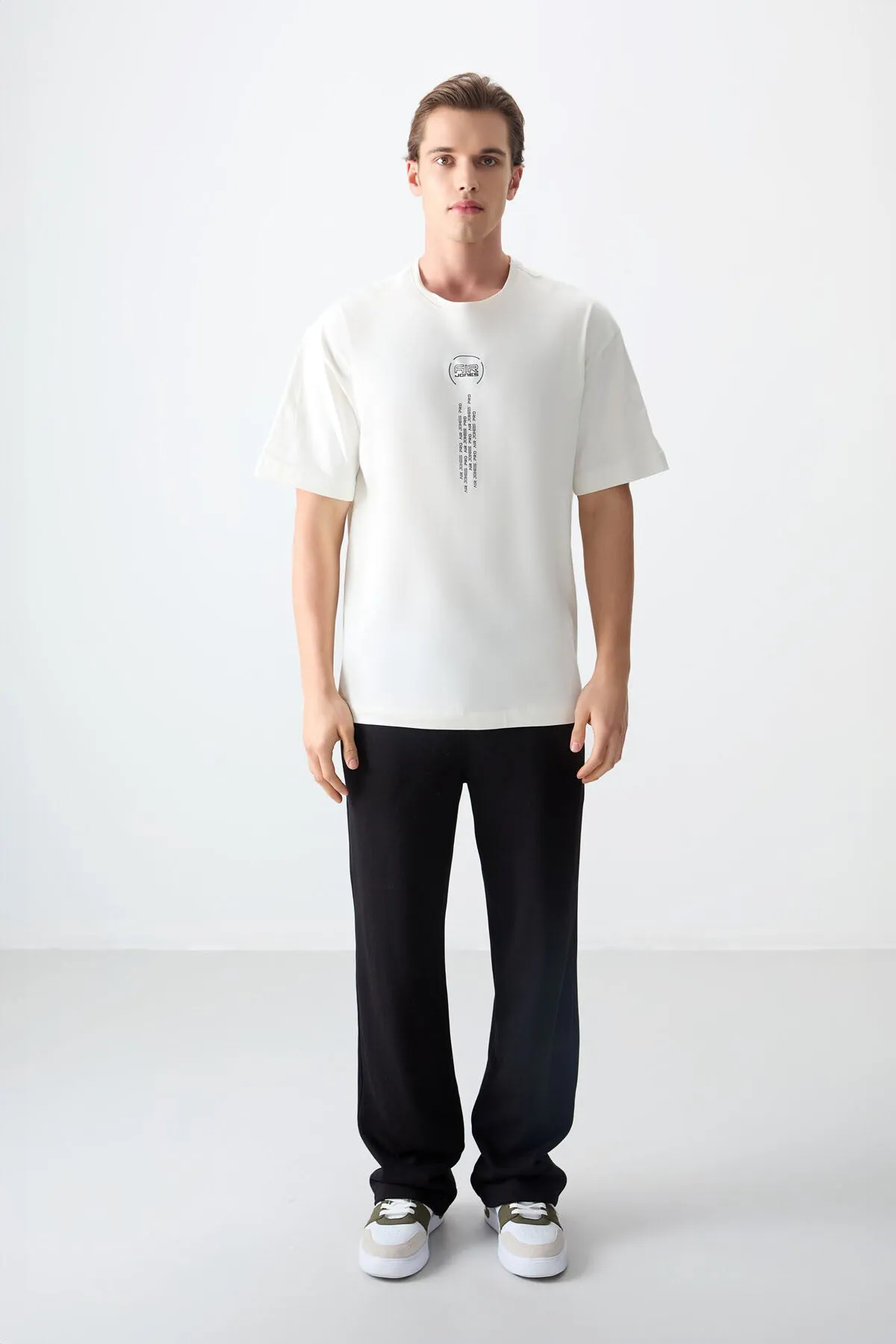 0 pamuk kalin yumuşak dokulu oversize fit baskili erkek t-shirt - 88355