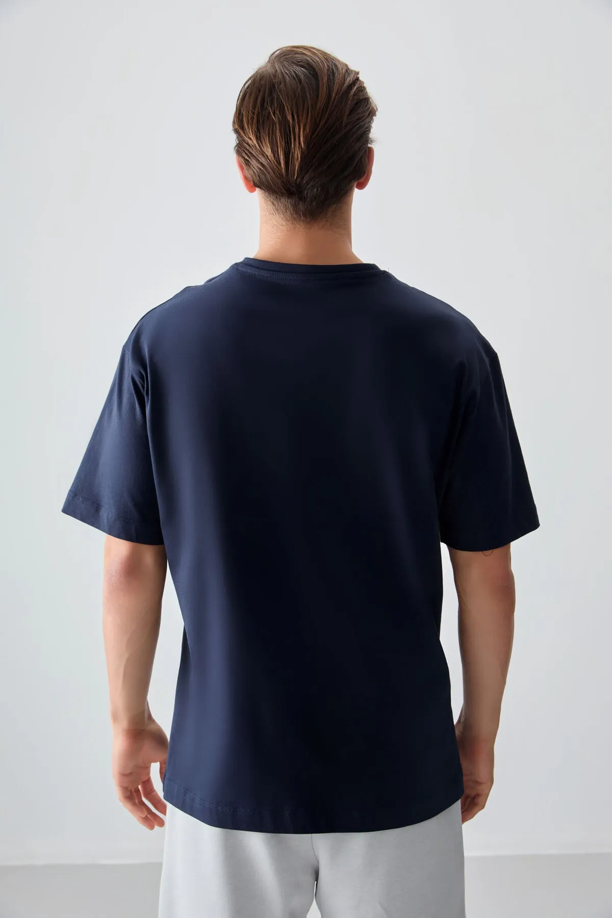 0 pamuk kalin yumuşak dokulu oversize fit baskili erkek t-shirt - 88355