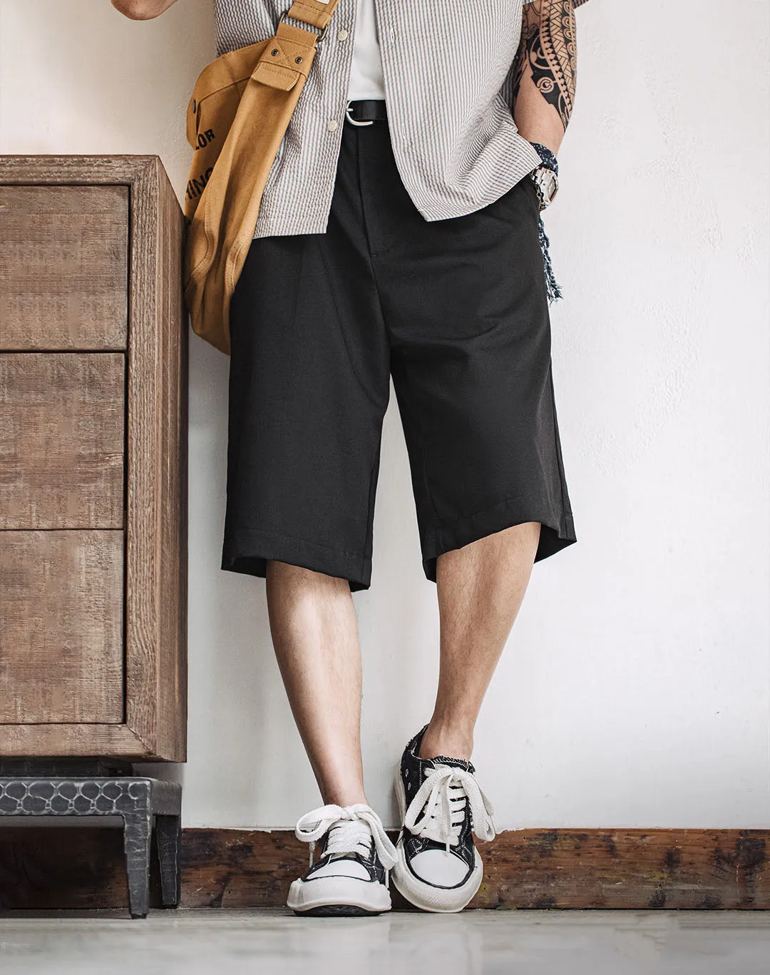 American Casual Bermuda Loose Black Straight Men's Shorts