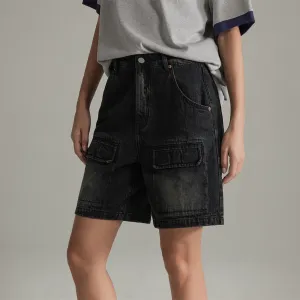 Black Denim Baggy Bermuda Shorts