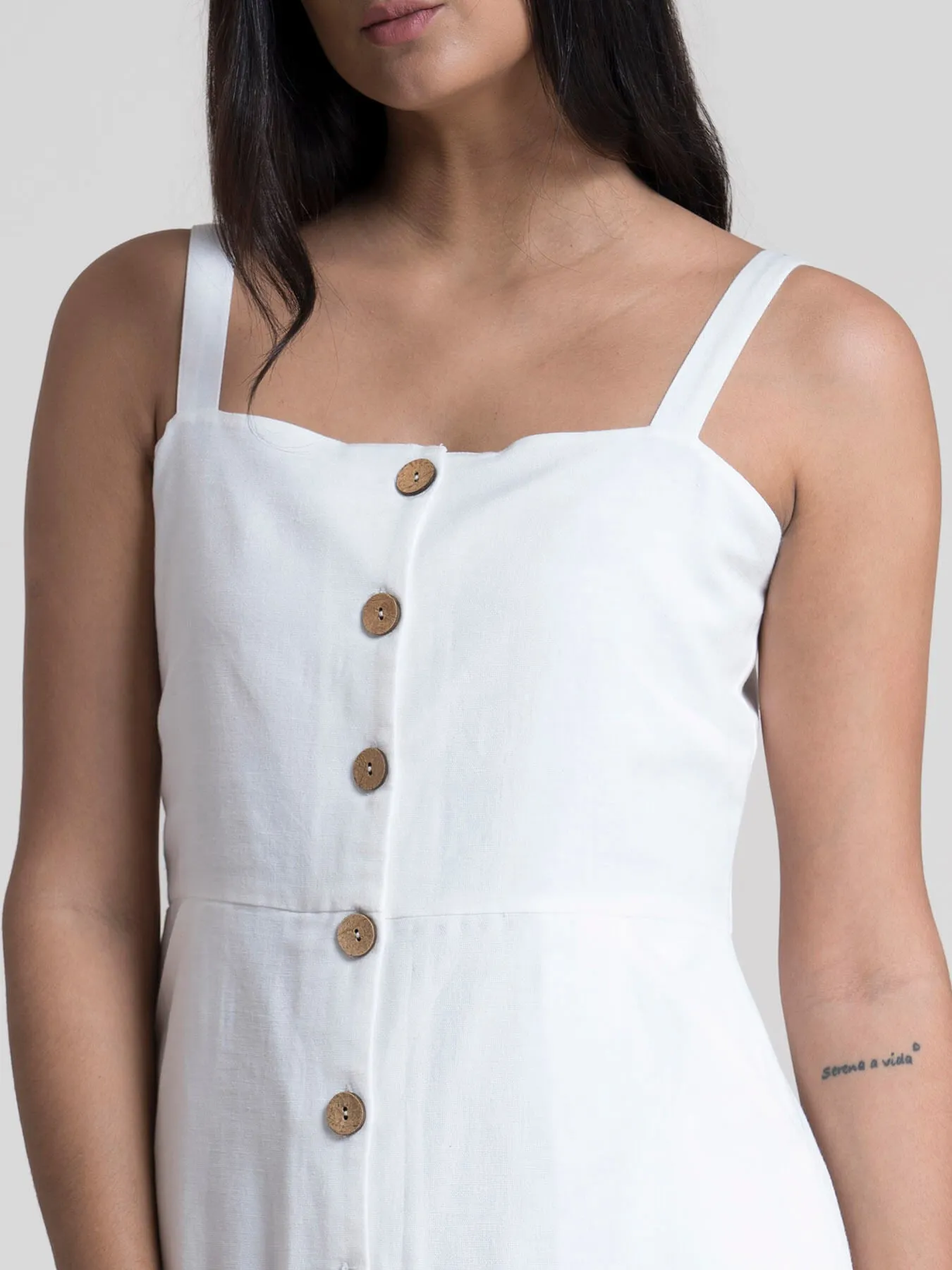 Button-Down Strap Midi Dress - White
