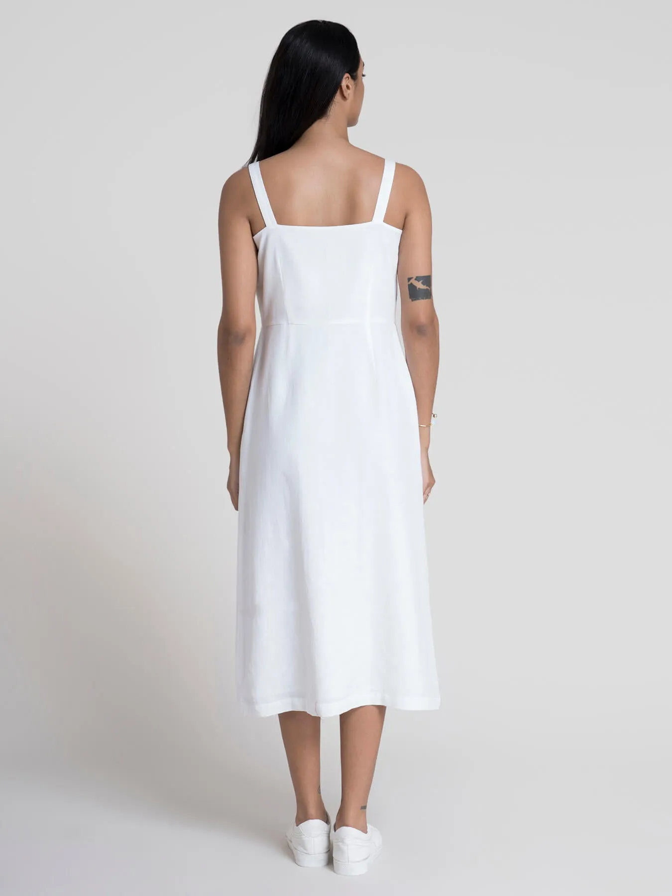 Button-Down Strap Midi Dress - White