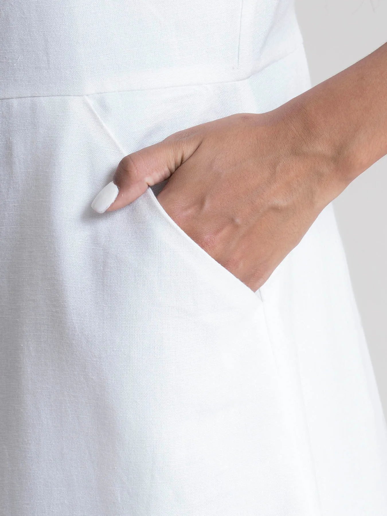 Button-Down Strap Midi Dress - White