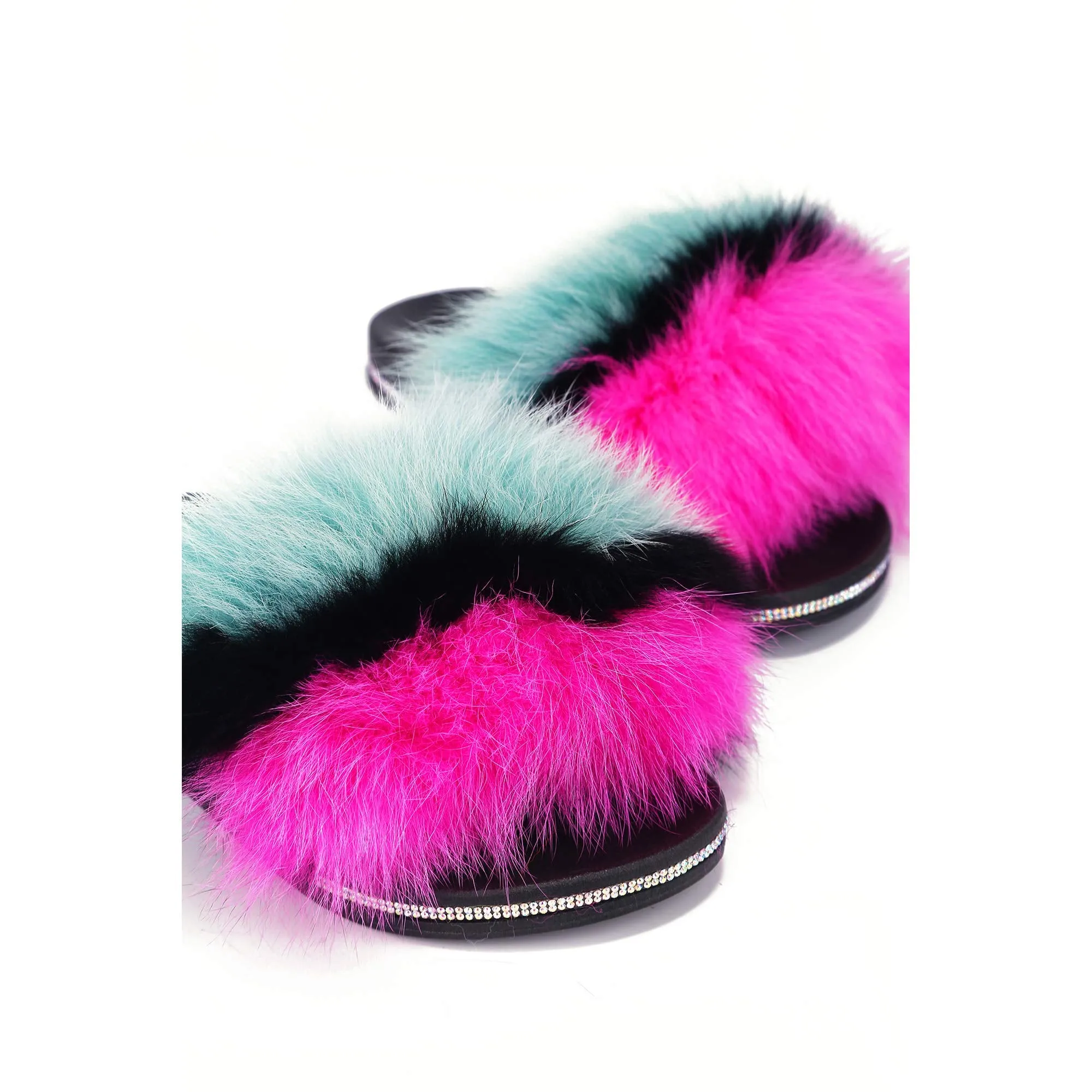 Cape Robbin Casino Mint Candy Lush Fur Fashion Sandals Slip On Slide Mule