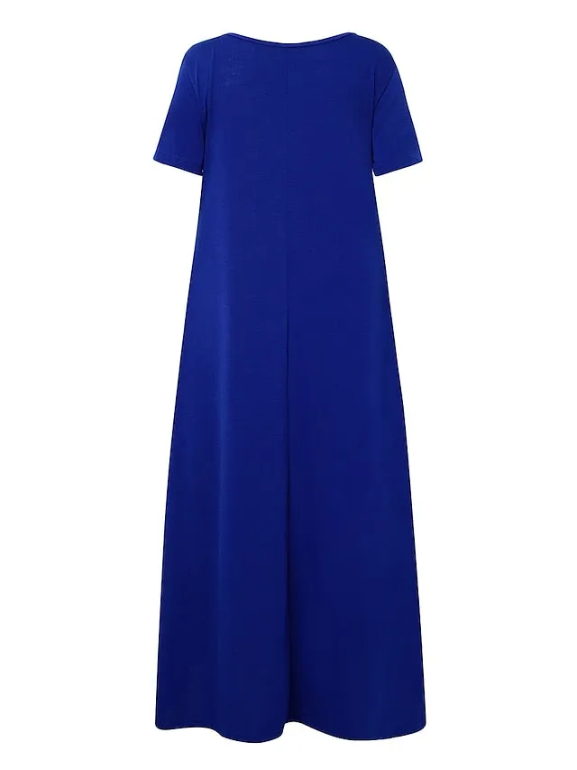 Casual Dress Shift Dress Long Dress Maxi Dress fluorescent green Black Blue Short Sleeve Pure Color Spring Summer Crew Neck Basic Daily Weekend  S M L XL XXL XXXL 4XL 5XL for Women