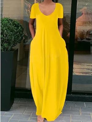 Casual Dress Shift Dress Long Dress Maxi Dress fluorescent green Black Blue Short Sleeve Pure Color Spring Summer Crew Neck Basic Daily Weekend  S M L XL XXL XXXL 4XL 5XL for Women