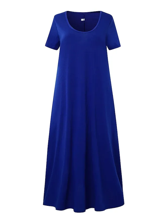 Casual Dress Shift Dress Long Dress Maxi Dress fluorescent green Black Blue Short Sleeve Pure Color Spring Summer Crew Neck Basic Daily Weekend  S M L XL XXL XXXL 4XL 5XL for Women