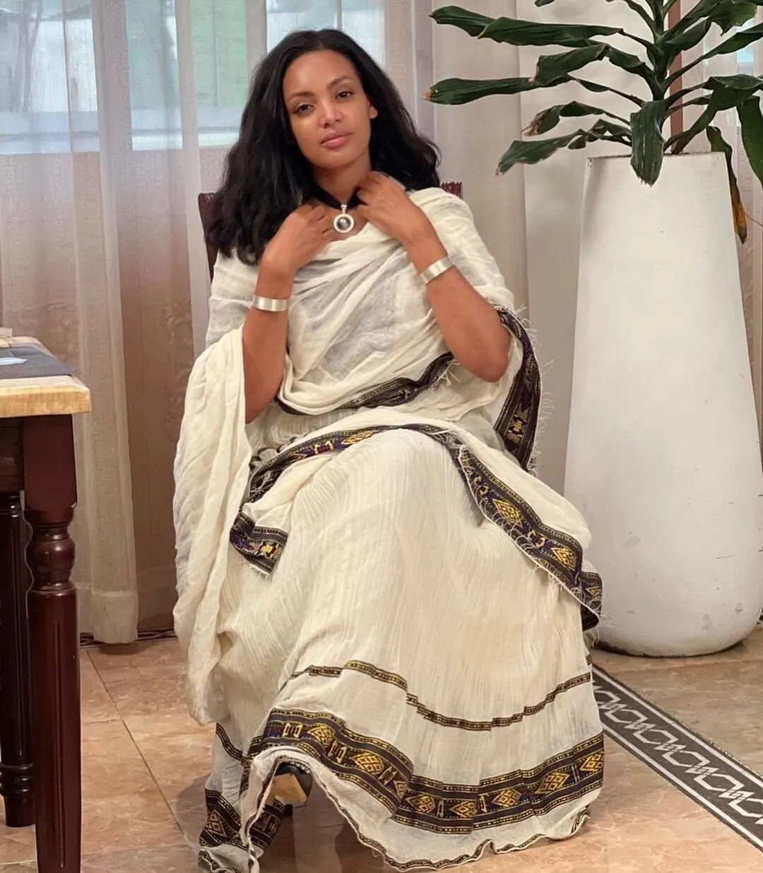 Chic Habesha Kemis with Menen Fabric, Shimena Dress, and Modern Tilf Design, Habesha dress, Eritrean dress, ሀበሻ
