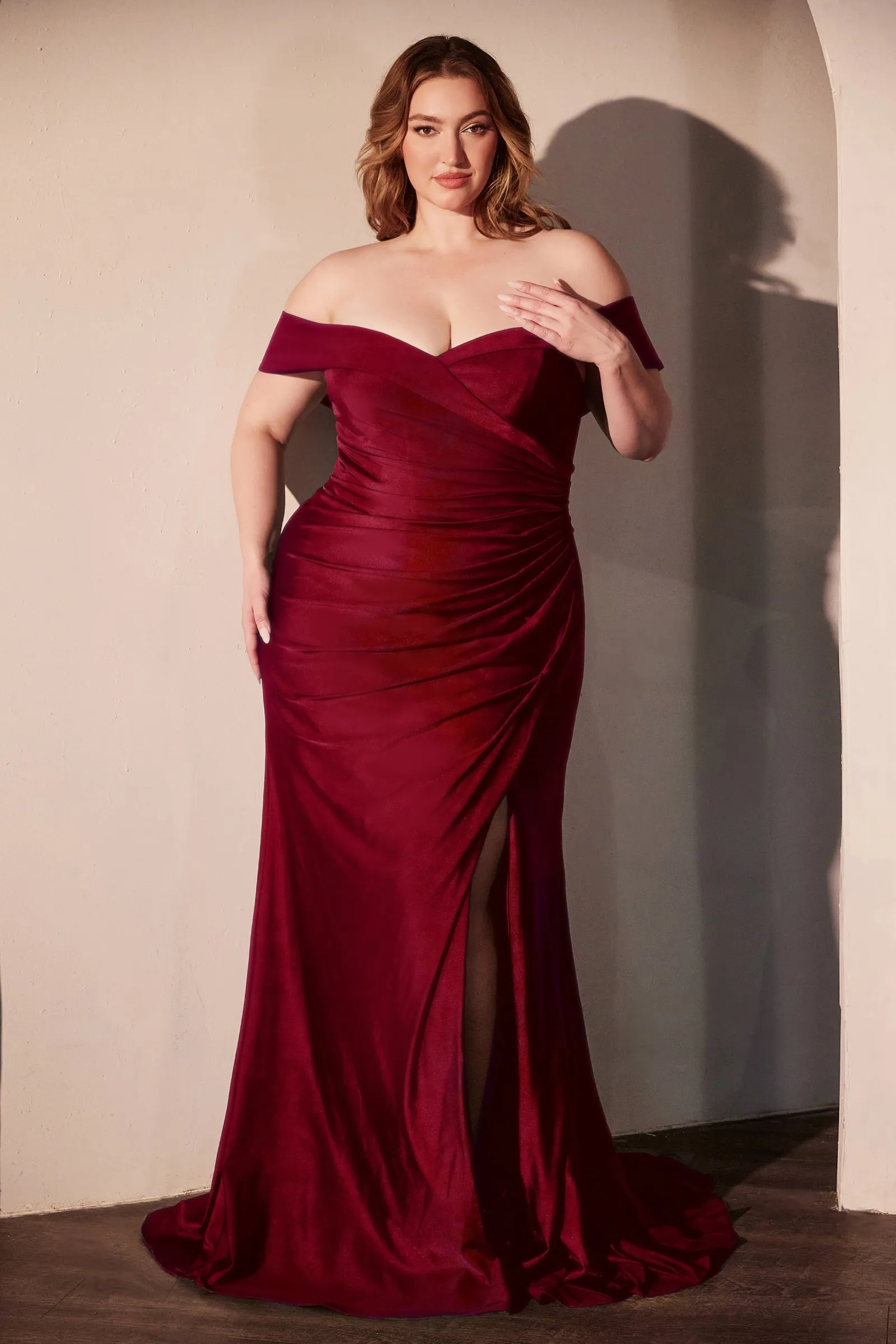 CINDERELLA DIVINE CD790C Stretch Spandex Off The Shoulder Curve Dress