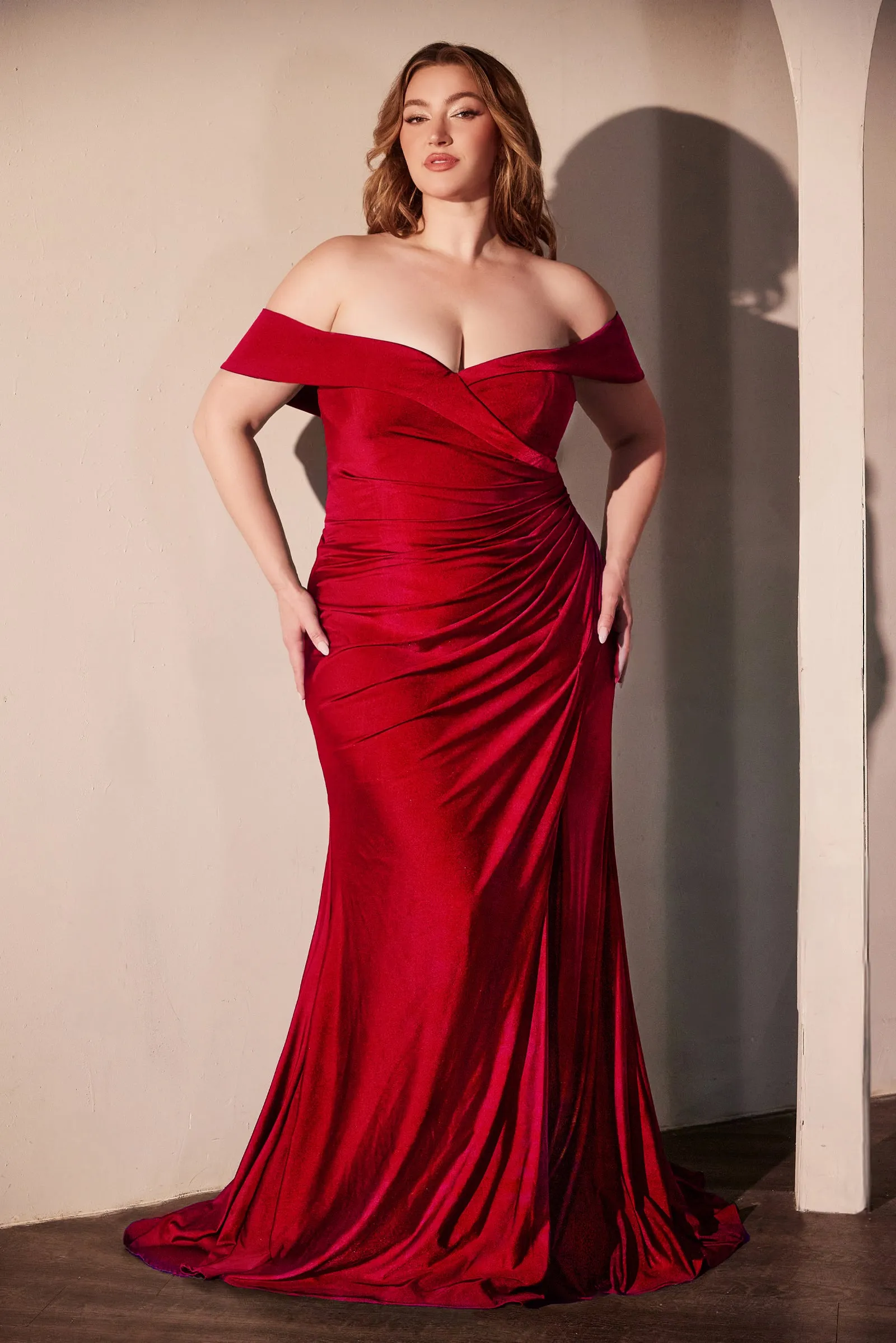 CINDERELLA DIVINE CD790C Stretch Spandex Off The Shoulder Curve Dress