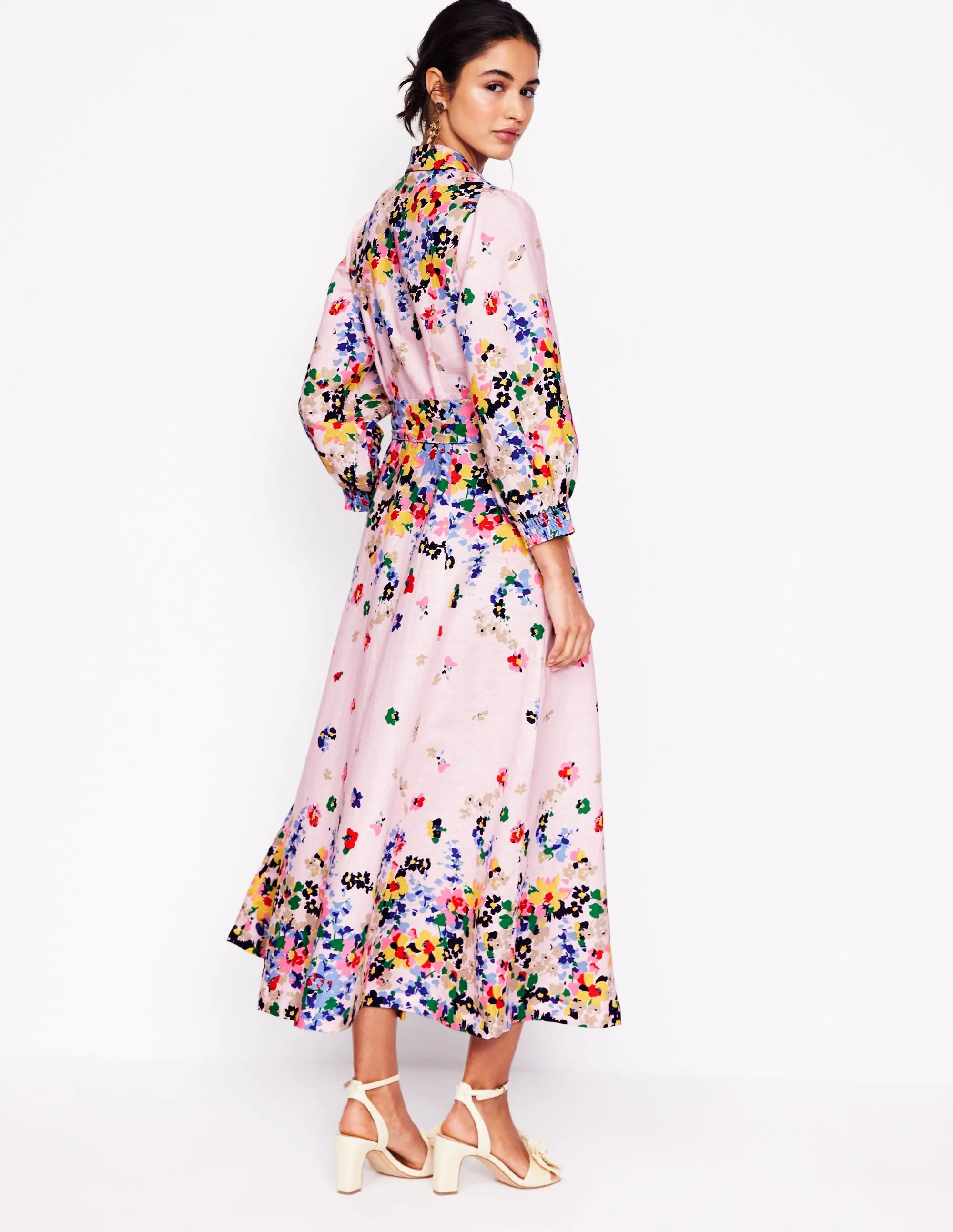 Clara Linen Blend Shirt Dress-Chalk Pink, Painterly Cluster