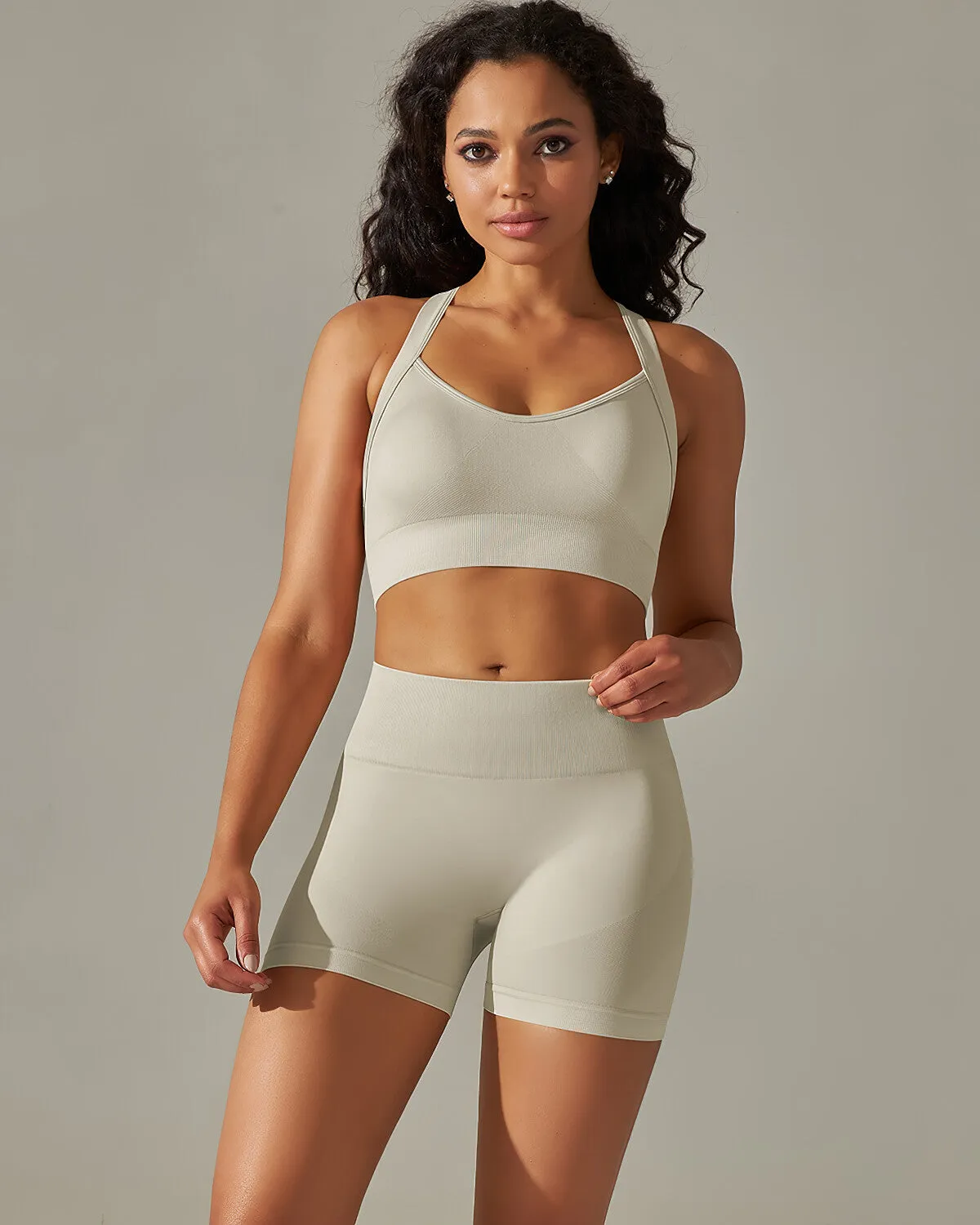 Cleo Crossback Sports Bra - Beige