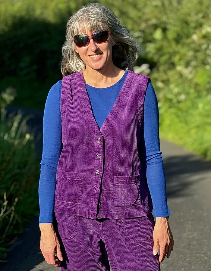Cut Loose Cord Waistcoat in Plum