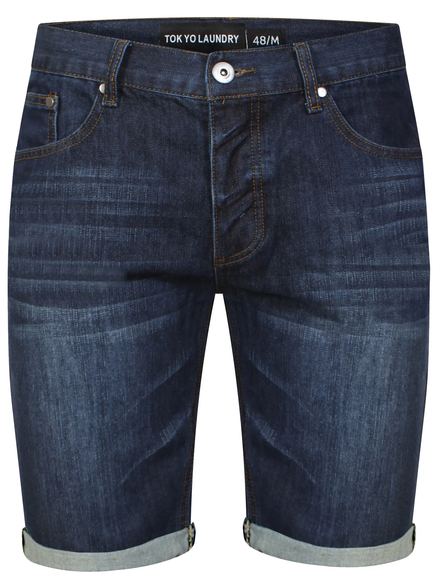 Duran Denim Shorts with Turn Up Hem in Dark Blue - Dissident