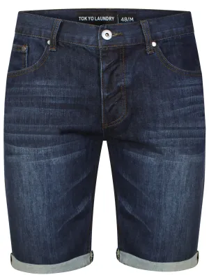 Duran Denim Shorts with Turn Up Hem in Dark Blue - Dissident