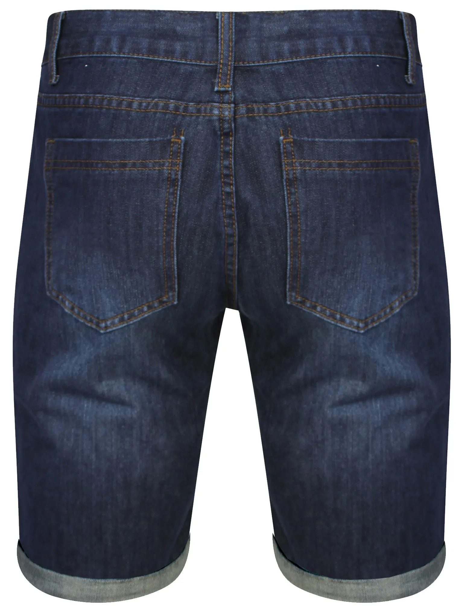 Duran Denim Shorts with Turn Up Hem in Dark Blue - Dissident