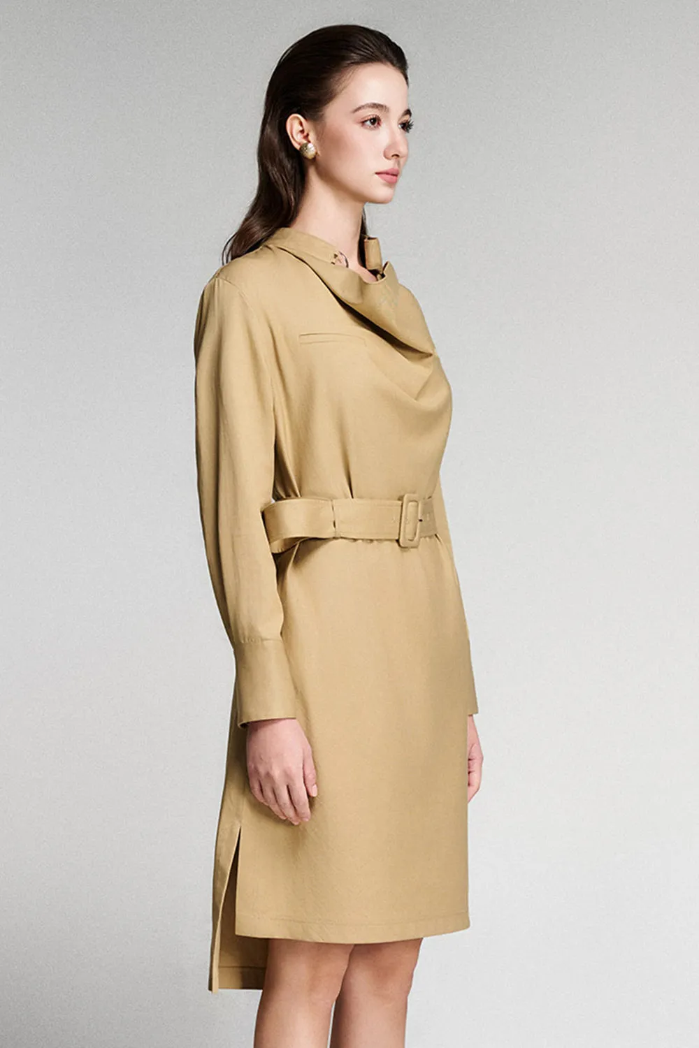 Evelina Straight Belt Strap Tencel High-low Dress