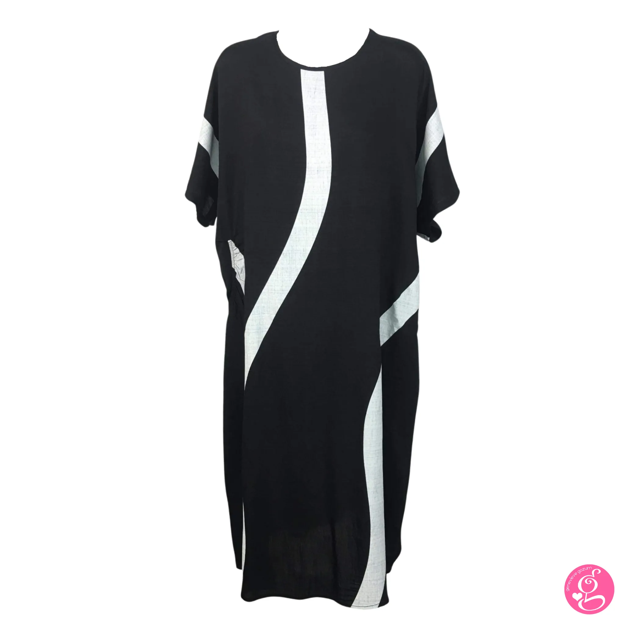 Graphic Print Linen Crepe Kaftan Dress