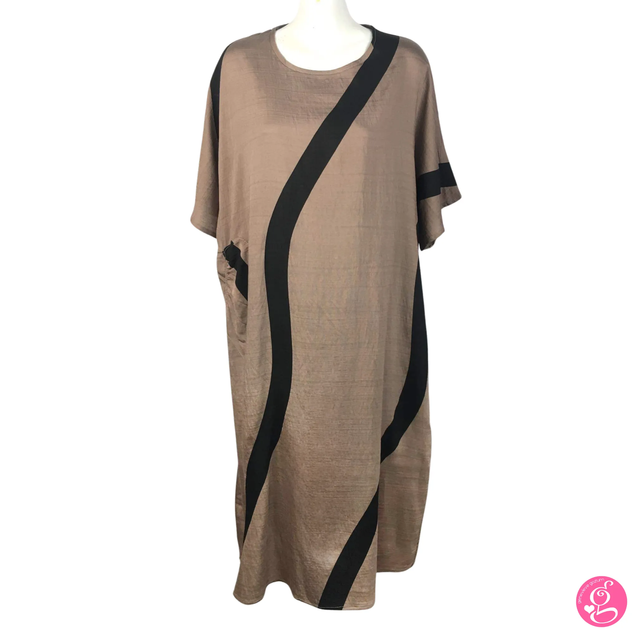 Graphic Print Linen Crepe Kaftan Dress