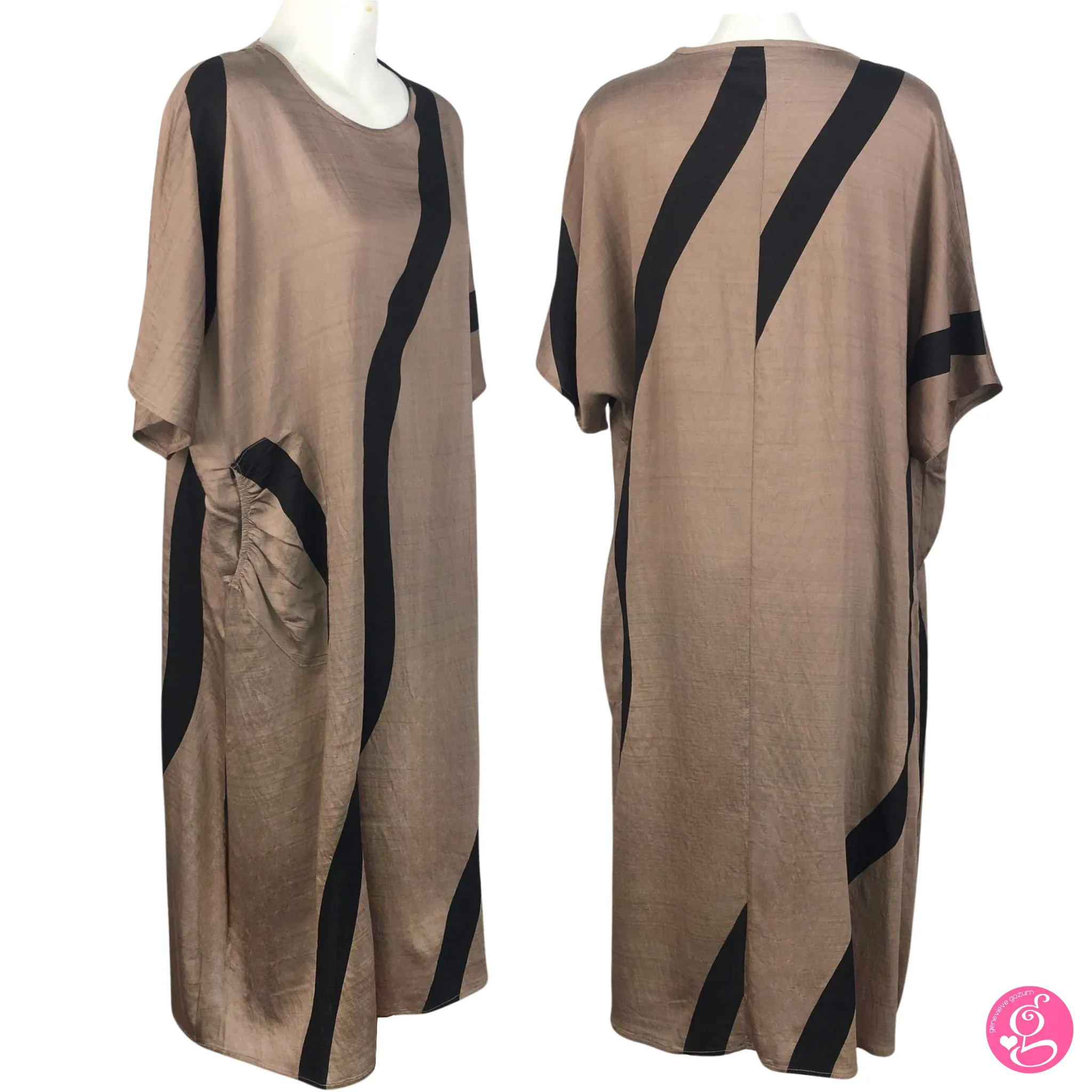Graphic Print Linen Crepe Kaftan Dress
