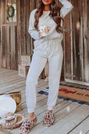 Grey Long Sleeve Pullover and Jogger Pants Lounge Set