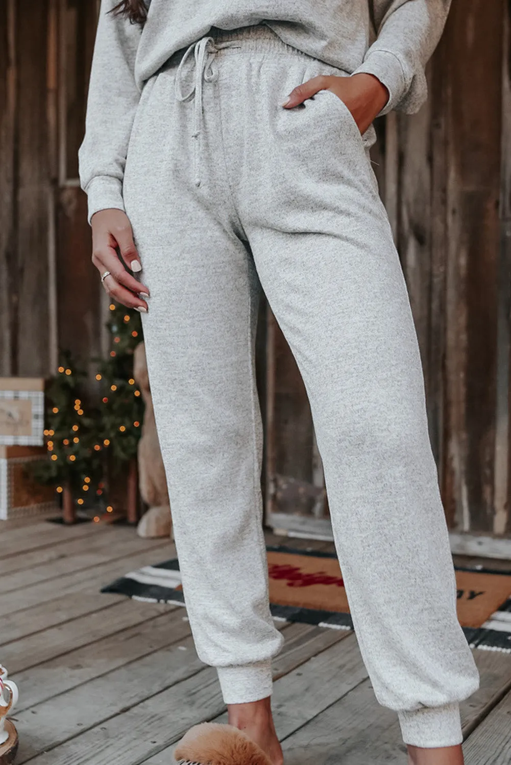 Grey Long Sleeve Pullover and Jogger Pants Lounge Set