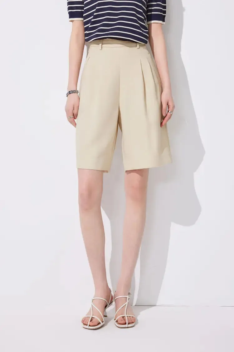 High-Waist Bermuda Shorts with Front Pleats