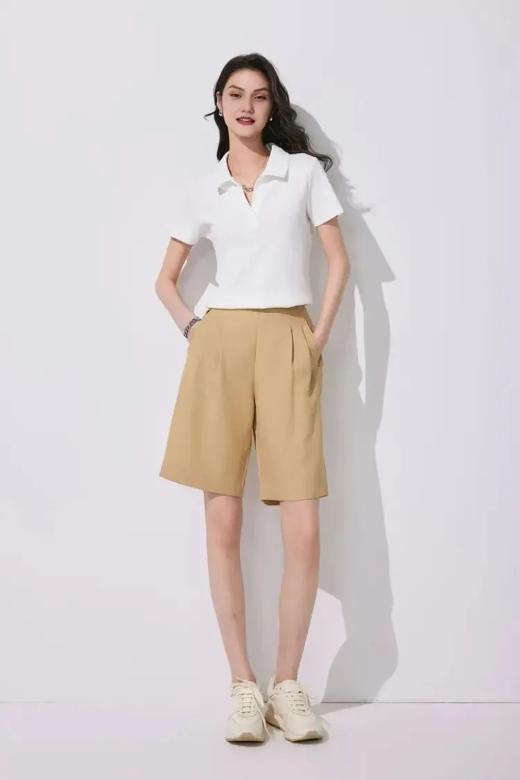 High-Waist Bermuda Shorts with Front Pleats
