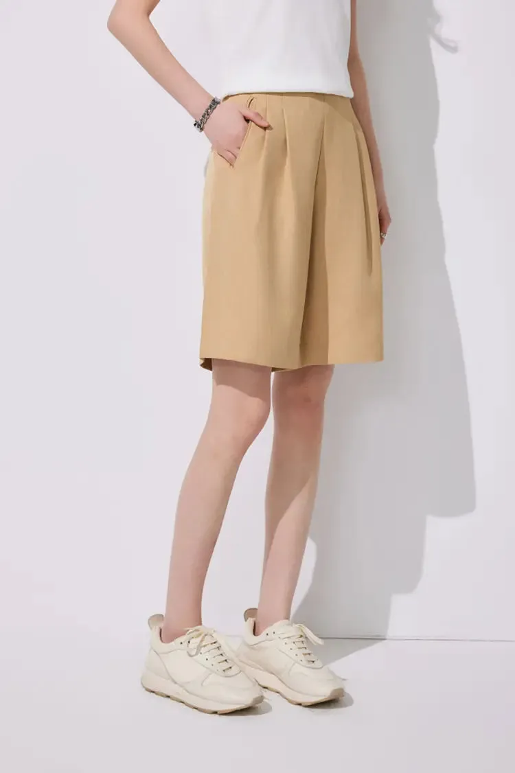 High-Waist Bermuda Shorts with Front Pleats