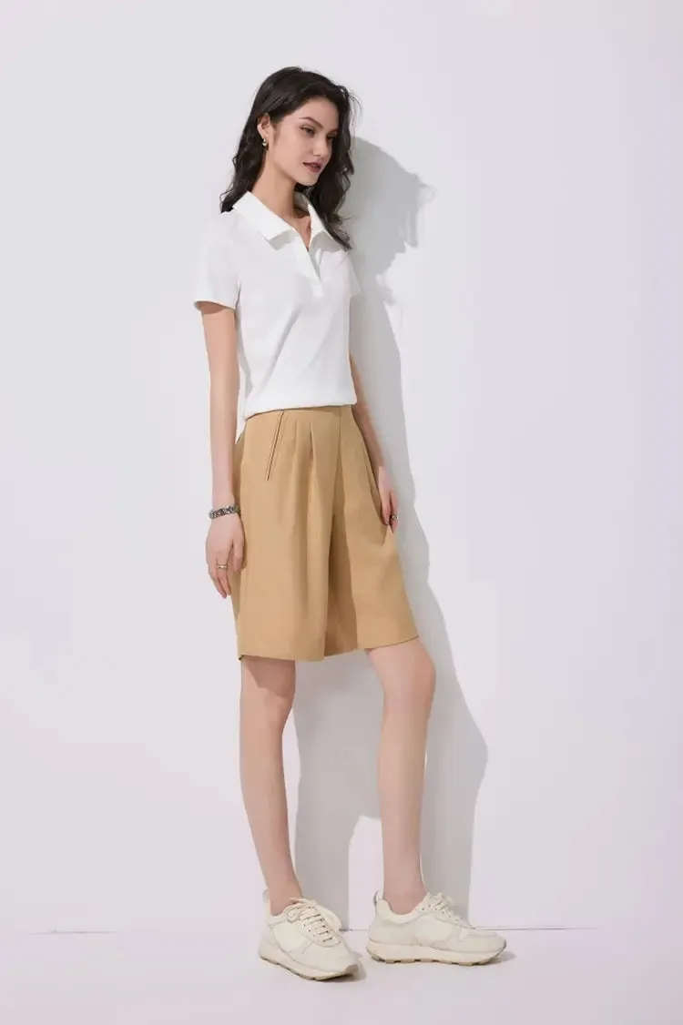 High-Waist Bermuda Shorts with Front Pleats