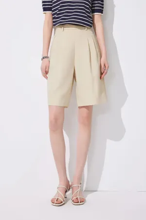 High-Waist Bermuda Shorts with Front Pleats
