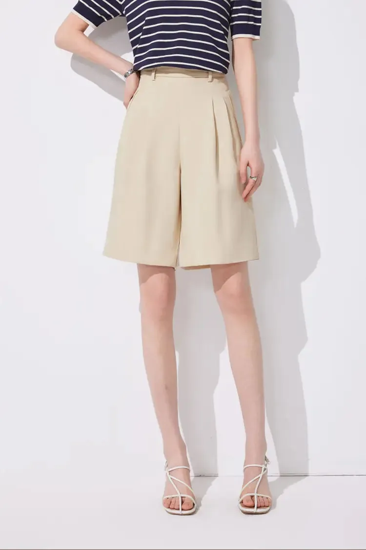 High-Waist Bermuda Shorts with Front Pleats